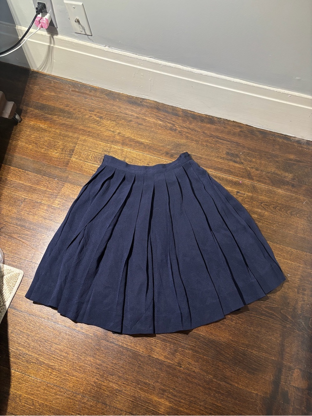 Vintage Perry Ellis Navy Silk Pleated A-Line Skirt Size 10 100% Silk
